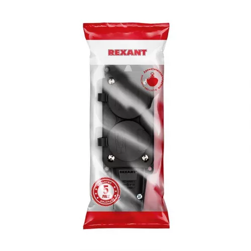 Розетка штепсельная двухместная влагозащ. с/з 16А IP54 каучук Rexant 111-112 фото 3