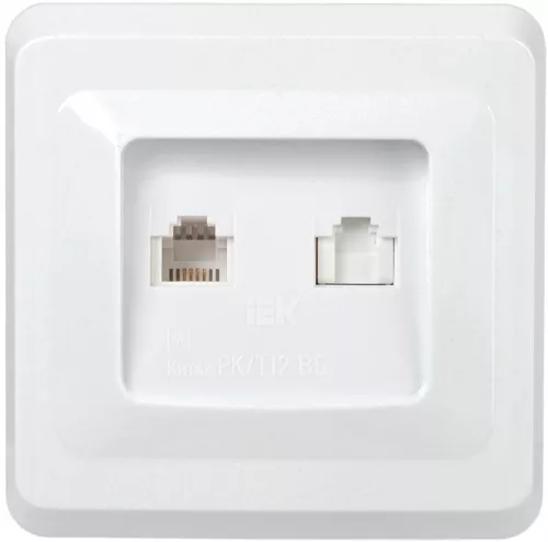 Розетка компьютерная + телеф. 2-м СП ВЕГА RJ11/RJ45 РK/T12-ВБ бел. IEK EIV20-K01-DM Розетка компьютерная + телеф. 2-м СП ВЕГА RJ11/RJ45 РK/T12-ВБ бел. IEK EIV20-K01-DM