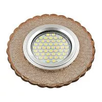 DLS-L140 GU5.3 GLASSY/TEA Светильник декоративный встраиваемый, серия Luciole. Без лампы, цоколь GU5.3. Доп. светодиодная подсветка 3Вт. Стекло. Зеркальный/светло-коричневый. ТМ Fametto