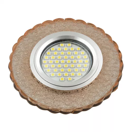 DLS-L140 GU5.3 GLASSY/TEA Светильник декоративный встраиваемый, серия Luciole. Без лампы, цоколь GU5.3. Доп. светодиодная подсветка 3Вт. Стекло. Зеркальный/светло-коричневый. ТМ Fametto