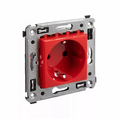 Розетка 1-м СП 2мод. Avanti "Красный квадрат" 16А IP20 2P+E защ. шторки красн. DKC 4401003 фото 2