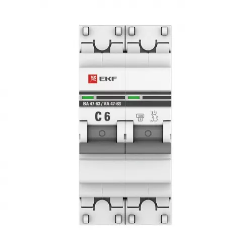 Выключатель автоматический модульный 2п C 6А 4.5кА ВА 47-63 PROxima EKF mcb4763-2-06C-pro фото 2