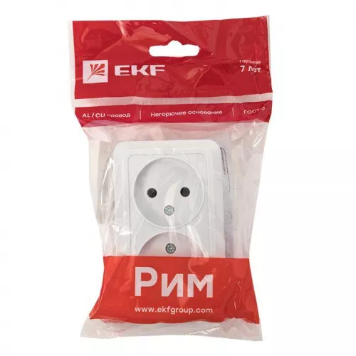 Розетка 2-м ОП Рим 10А IP20 без заземл. бел. EKF ENR10-102-10 фото 2