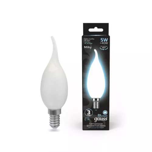 Лампа светодиодная Black Filament Свеча на ветру E14 5Вт 4100К OPAL Gauss 104201205