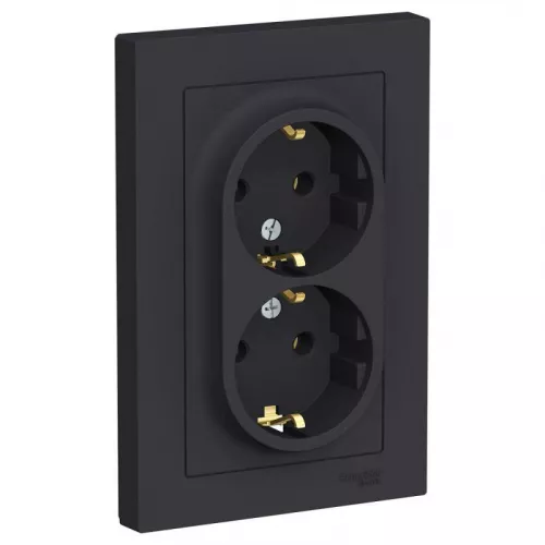 Розетка 2-м AtlasDesign 16А с заземл. в сборе карбон SchE ATN001024