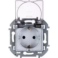 Механизм розетки 1-м СП Inspiria 16А IP44 250В 2P+E защ. шторки с крышкой немецк. стандарт алюм. Leg 673742