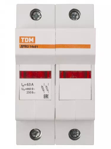 Держатель плавких вставок ДПВ2 14х51 2П TDM фото 3