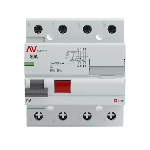Выключатель дифференциального тока (УЗО) 4п 80А 300мА тип AC DV AVERES EKF rccb-4-80-300-ac-av фото 3
