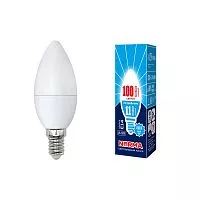 LED-C37-11W/NW/E14/FR/NR Лампа светодиодная. Форма "свеча", матовая. Серия Norma. Белый свет (4000K). Картон. ТМ Volpe