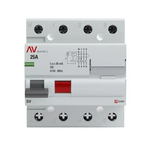 Выключатель дифференциального тока (УЗО) 4п 25А 30мА тип A DV AVERES EKF rccb-4-25-30-a-av фото 2 Выключатель дифференциального тока (УЗО) 4п 25А 30мА тип A DV AVERES EKF rccb-4-25-30-a-av фото 2