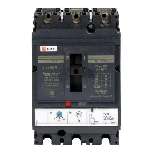 Выключатель автоматический 3п 100/80А 36кА ВА-99C Compact NS PROxima EKF mccb99C-100-80 фото 6
