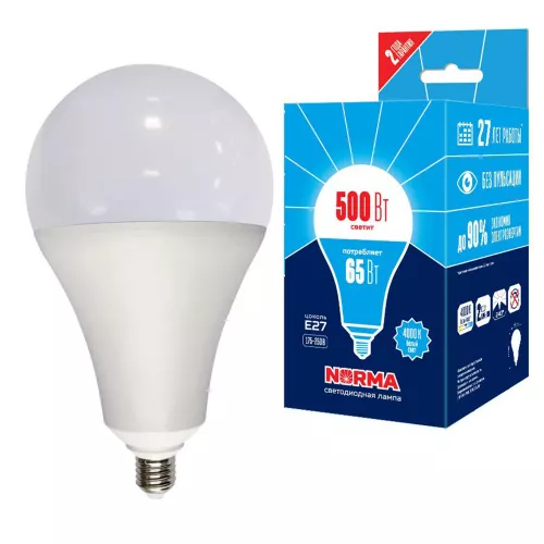 LED-A160-65W/4000K/E27/FR/NR Лампа светодиодная. Форма "A", матовая. Серия Norma. Белый свет (4000K). Картон. ТМ Volpe