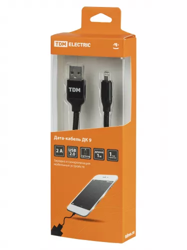 Дата-кабель, ДК 9, USB - Lightning, 1 м, тканевая оплетка, черный, TDM фото 4