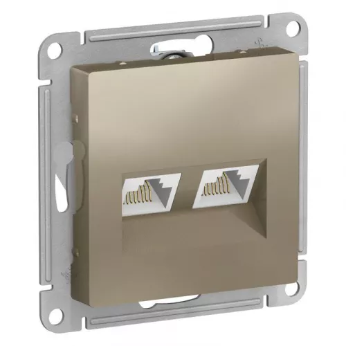 Механизм розетки компьютерной 2-м AtlasDesign RJ45 + RJ45 кат.5e шампань SchE ATN000585
