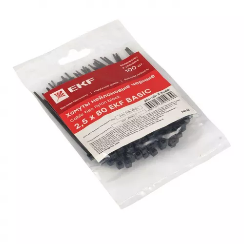 Хомут кабельный 2.5х80 нейл. черн. (уп.100шт) EKF plc-cb-2.5x80 фото 2