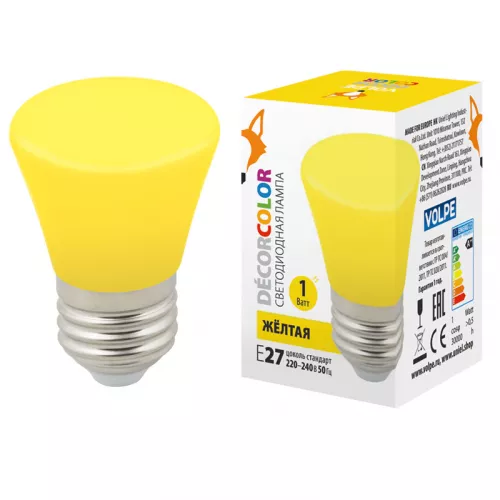 LED-D45-1W/YELLOW/E27/FR/С BELL Лампа декоративная светодиодная. Форма "Колокольчик", матовая. Цвет желтый. Картон. ТМ Volpe. LED-D45-1W/YELLOW/E27/FR/С BELL Лампа декоративная светодиодная. Форма "Колокольчик", матовая. Цвет желтый. Картон. ТМ Volpe.