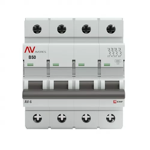 Выключатель автоматический модульный 4п B 50А 6кА AV-6 AVERES EKF mcb6-4-50B-av фото 2