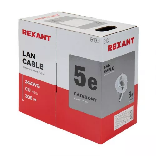 Кабель UTP 4х2х24AWG кат.5е медь бухта (м) Rexant 01-0043 фото 8