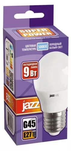 Лампа светодиодная PLED-SP G45 9Вт шар 5000К холод. бел. E27 820лм 230В JazzWay 2859662A фото 2