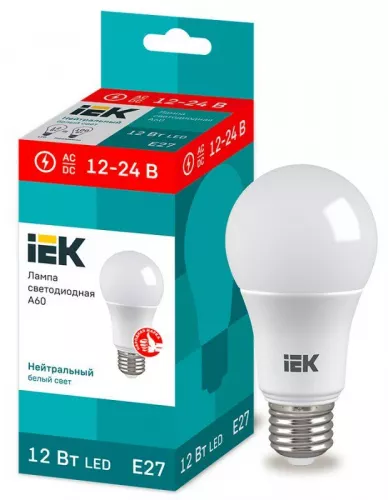 Лампа светодиодная A60 шар 12Вт 12-24В 4000К E27 (низковольтная) IEK LLE-A60-12-12-24-40-E27