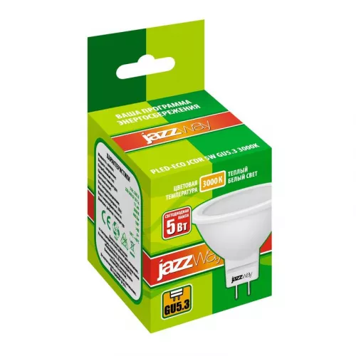 Лампа светодиодная PLED-ECO-JCDR 5Вт 3000К тепл. бел. GU5.3 400лм 220-240В JazzWay 1037077A фото 2 Лампа светодиодная PLED-ECO-JCDR 5Вт 3000К тепл. бел. GU5.3 400лм 220-240В JazzWay 1037077A фото 2
