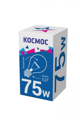 Лампа накаливания A50/A55 75Вт E27 220-240В прозр. КОСМОС LKsmSt55CL75E27v2 Лампа накаливания A50/A55 75Вт E27 220-240В прозр. КОСМОС LKsmSt55CL75E27v2