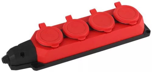 Колодка 4-м с заземл. 16А IP44 K-4e-RED-IP44 каучук красн. Эра Б0044553
