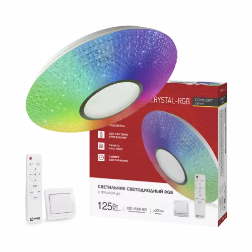 Светильник светодиодный COMFORT CRYSTAL-RGB 125Вт 230В 3000-6500K 10000Лм 500x115мм с пультом ДУ IN HOME