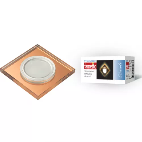 DLS-L107 GU5.3 CHROME/BRONZE Светильник декоративный встраиваемый, серия Luciole. Квадратный. Без лампы, цоколь GU5.3. Доп. светодиодная подсветка 3Вт. Металл/стекло. Хром/бронза. ТМ Fametto