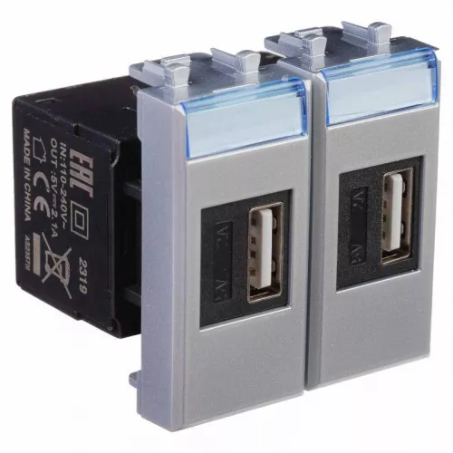 Устройство зарядное USB модульное 2мод. Avanti "Закаленная сталь" DKC 4404542 фото 2