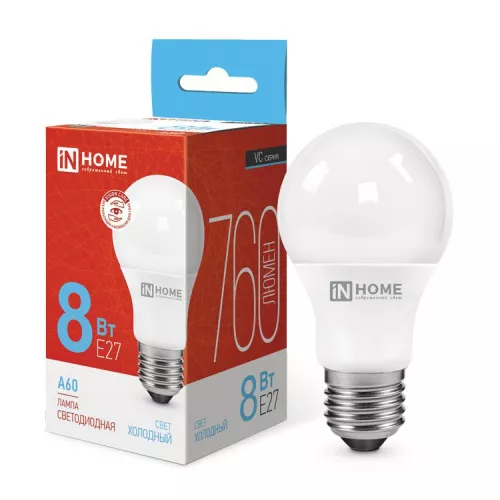 Лампа светодиодная LED-A60-VC 8Вт 230В E27 6500К 720Лм IN HOME 4690612024042