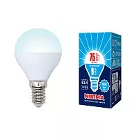LED-G45-9W/NW/E14/FR/NR Лампа светодиодная. Форма "шар", матовая. Серия Norma. Белый свет (4000K). Картон. ТМ Volpe