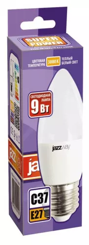 Лампа светодиодная PLED-SP C37 9Вт свеча 3000К тепл. бел. E27 820лм 230В JazzWay 5001923A фото 2