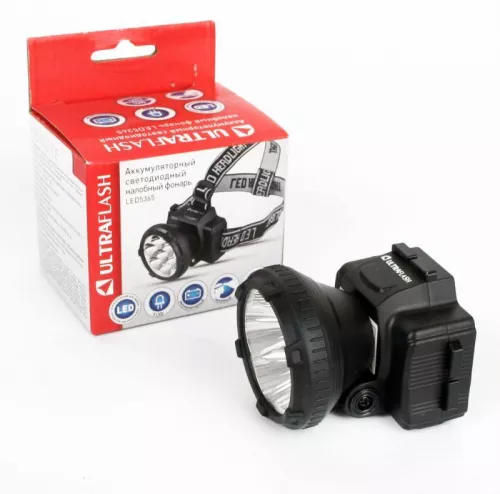 Фонарь налобный аккумуляторный LED 5365 (220В 5LED 2 режима; черн.) Ultraflash 11648