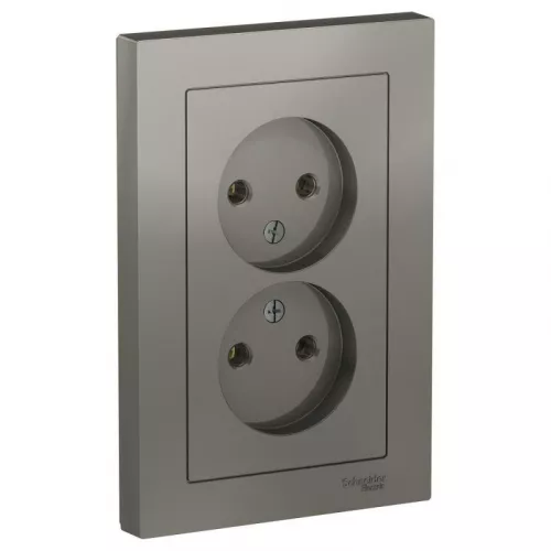 Розетка 2-м AtlasDesign 16А без заземл. в сборе сталь SchE ATN000920 Розетка 2-м AtlasDesign 16А без заземл. в сборе сталь SchE ATN000920