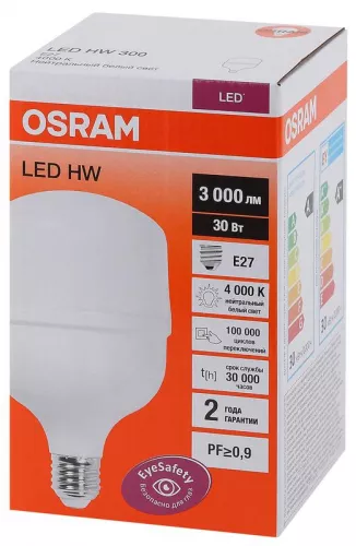 Лампа светодиодная LED HW T 30Вт (замена 300Вт) матовая 4000К нейтр. бел. E27 3000лм угол пучка 200град. 140-265В PF>/=09 OSRAM 4058075576773 фото 3