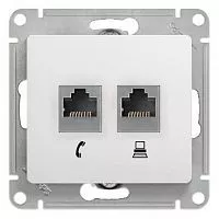Механизм розетки комп. + телеф. 2-м СП Glossa RJ11 + RJ45 бел. SchE GSL000185
