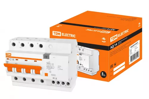 Диф.автомат АД14 4Р 16А 100мА TDM Диф.автомат АД14 4Р 16А 100мА TDM