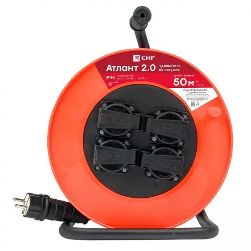 Удлинитель на катушке 4х50м с заземл. 16А "Атлант 2.0" IP44 3.5кВт КГ 3х1.5 PROxima EKF UKA02-16-315R-4-50-IP44 фото 5