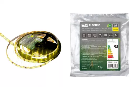 Лента светодиодная SMD2835-60 LED/м-IP20-12 В-4,8 Вт/м-желтый (5 м) TDM Лента светодиодная SMD2835-60 LED/м-IP20-12 В-4,8 Вт/м-желтый (5 м) TDM