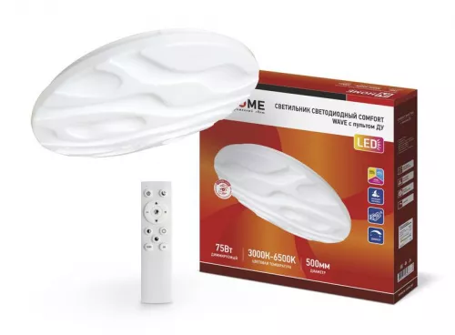 Светильник светодиодный COMFORT WAVE 75Вт 230В 3000-6500К 6000лм 500х85мм с пультом ДУ IN HOME 4690612034836 Светильник светодиодный COMFORT WAVE 75Вт 230В 3000-6500К 6000лм 500х85мм с пультом ДУ IN HOME 4690612034836