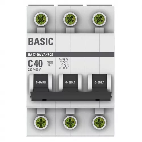 Выключатель автоматический модульный 3п C 40А 4.5кА ВА 47-29 Basic EKF mcb4729-3-40C фото 2