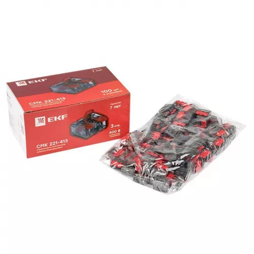 Клемма СМК 221-413 3 отверстия 0.2-4.0кв.мм (уп.100шт) PROxima EKF plc-smk-221-413 фото 2
