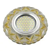 DLS-L149 GU5.3 GLASSY/LIGHT GOLD Светильник декоративный встраиваемый, серия Luciole. Без лампы, GU5.3. Доп. светодиодная подсветка 3Вт. Стекло. Зеркальный/прозрачный+светло-желтый. ТМ Fametto