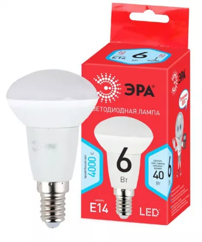 Лампа светодиодная RED LINE LED R50-6W-840-E14 R R50 6Вт рефлектор E14 нейтр. бел. ЭРА Б0050700 Лампа светодиодная RED LINE LED R50-6W-840-E14 R R50 6Вт рефлектор E14 нейтр. бел. ЭРА Б0050700