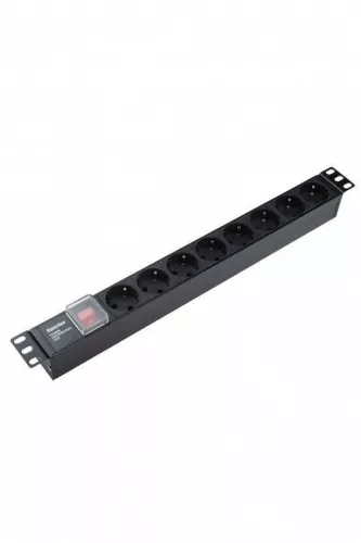 Блок розеток SHE19-8SH-S-IEC 19дюйм 250В 1U 10А 8 розеток Schuko с выкл. алюм. корпус разъем IEC 60320 C14 Hyperline 255002