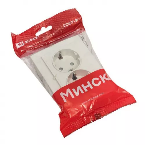 Розетка 2-м СП Минск 16А защ. шторки с заземл. бел. Basic EKF ERR16-128-100 фото 5