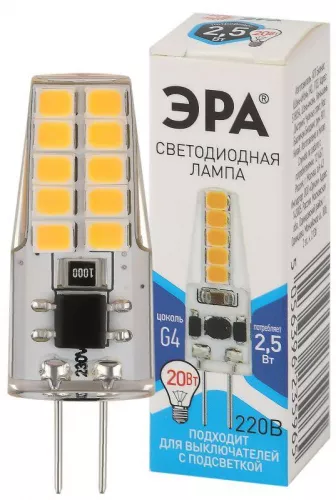 Лампа светодиодная LED-JC-2.5W-220V-SLC-840-G4 JC 2.5Вт капсула G4 нейтр. бел. 220В ЭРА Б0049092