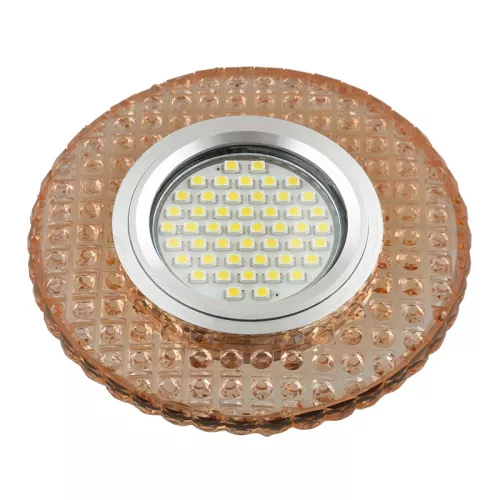 DLS-L143 GU5.3 GLASSY/LIGHT TEA Светильник декоративный встраиваемый, серия Luciole. Без лампы, цоколь GU5.3. Доп. светодиодная подсветка 3Вт. Стекло. Зеркальный/светло-коричневый. ТМ Fametto
