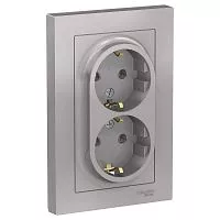 Розетка 2-м AtlasDesign 16А с заземл. в сборе алюм. SchE ATN000324